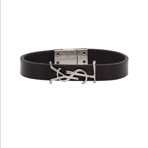 YSL Black Silver Leather Opium Bracelet